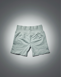 Light blue shorts with 'Lift Apparel' branding on a gray background
