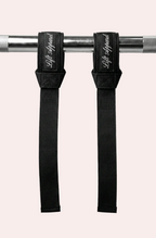 Black gym straps with 'Life Fitness' branding on a white background