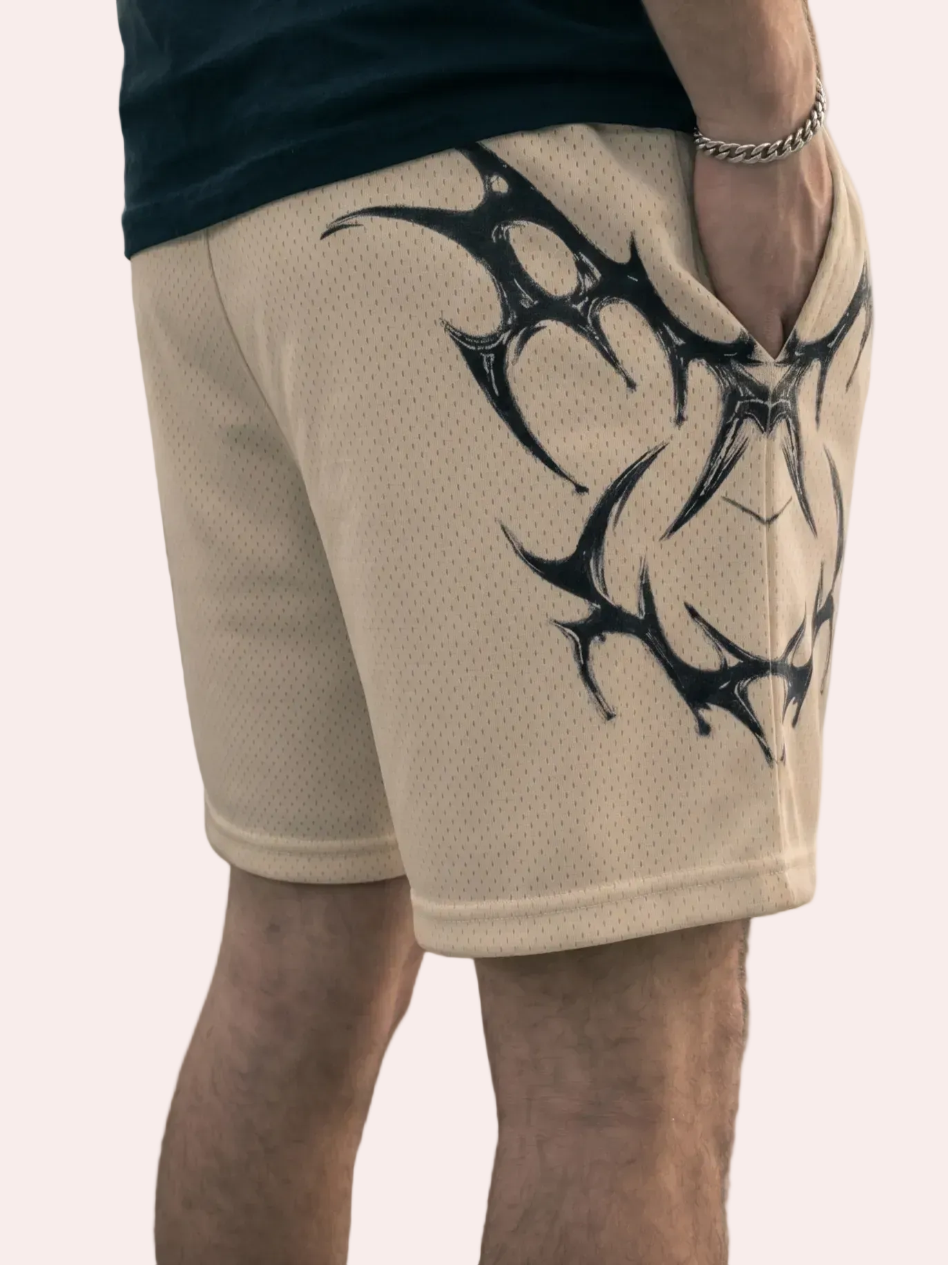 Lift Apparel Apex Men's Performance Gym Shorts – Cream Back View
