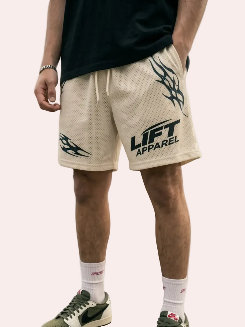Lift Apparel Apex Men's Performance Gym Shorts – Cream Close-Up Detail