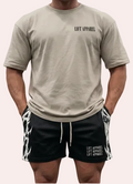 Lift Apparel Triple Lift Beige T-Shirt Close-Up – Premium Gym Wear