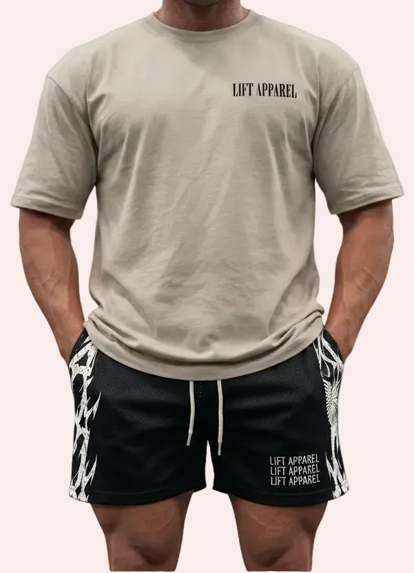 Lift Apparel Triple Lift Beige T-Shirt Close-Up – Premium Gym Wear